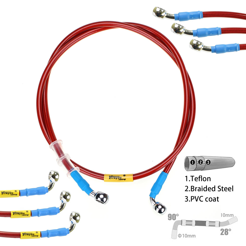Brake Line Motorcycle - スズキカワサキおよびヤマハ用油圧ブレーキホース,ドットラインケーブル,編組オイルホース,10mm, 28 °-90 ° バンジョー,400mm-2400mm