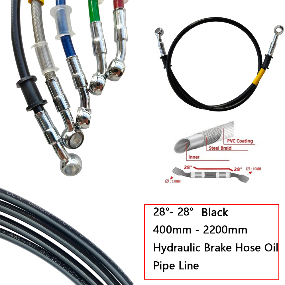 Brake Line Motorcycle - 28 ° -28 ° 黒編組油圧ブレーキクラッチホース強化オイルライン 10