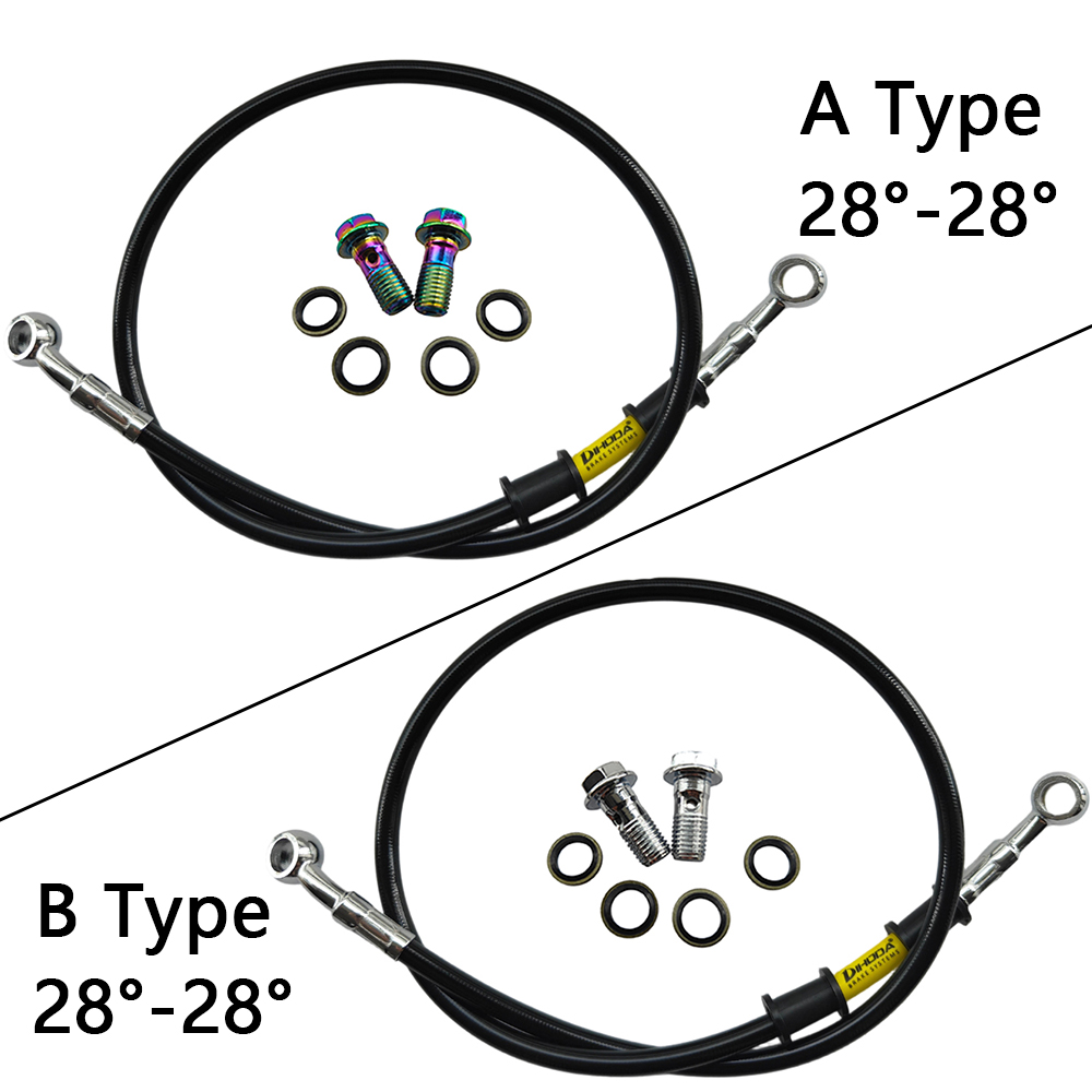 28 ° -28 °   黒色編組ステンレス鋼M10バンジョ - Brake Line Motorcycle のレビューと価格