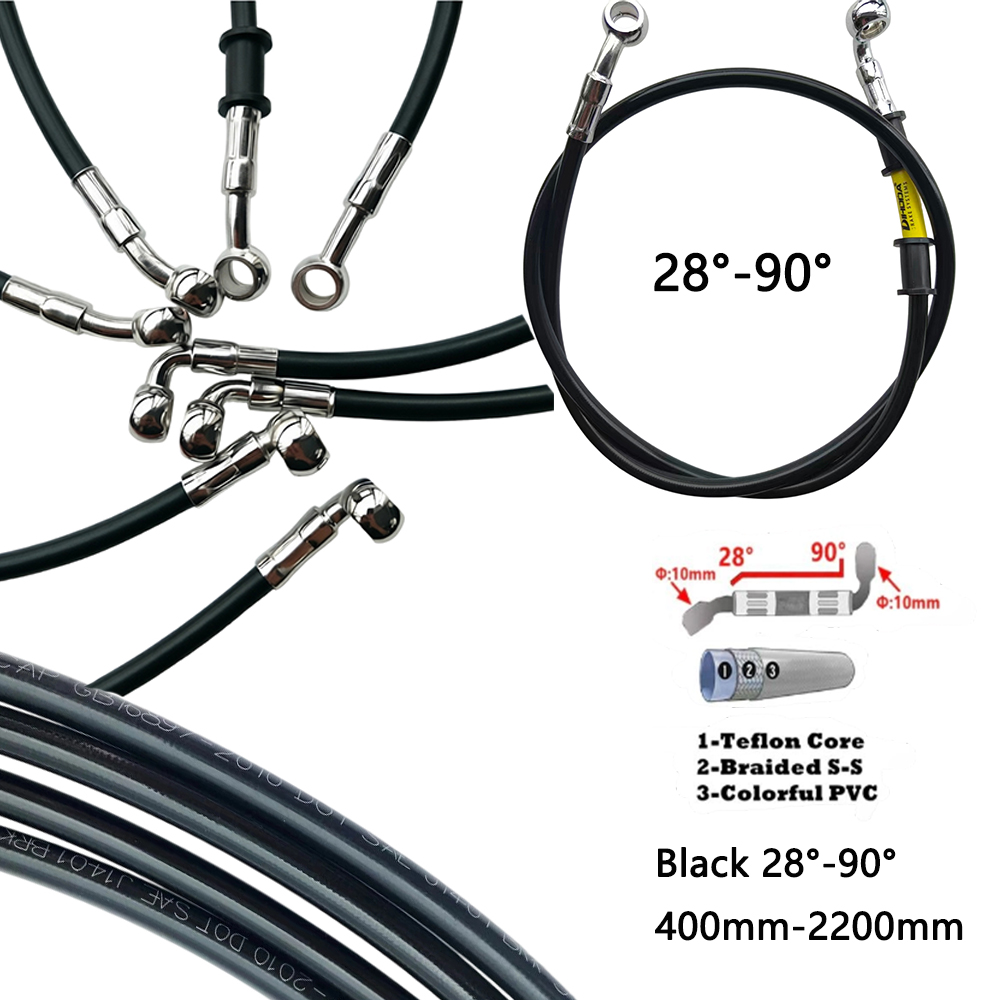 ブラック28 ° -90 °   度付き油圧ブレーキホース編 - Motorcycle Brake Cable のレビューと価格
